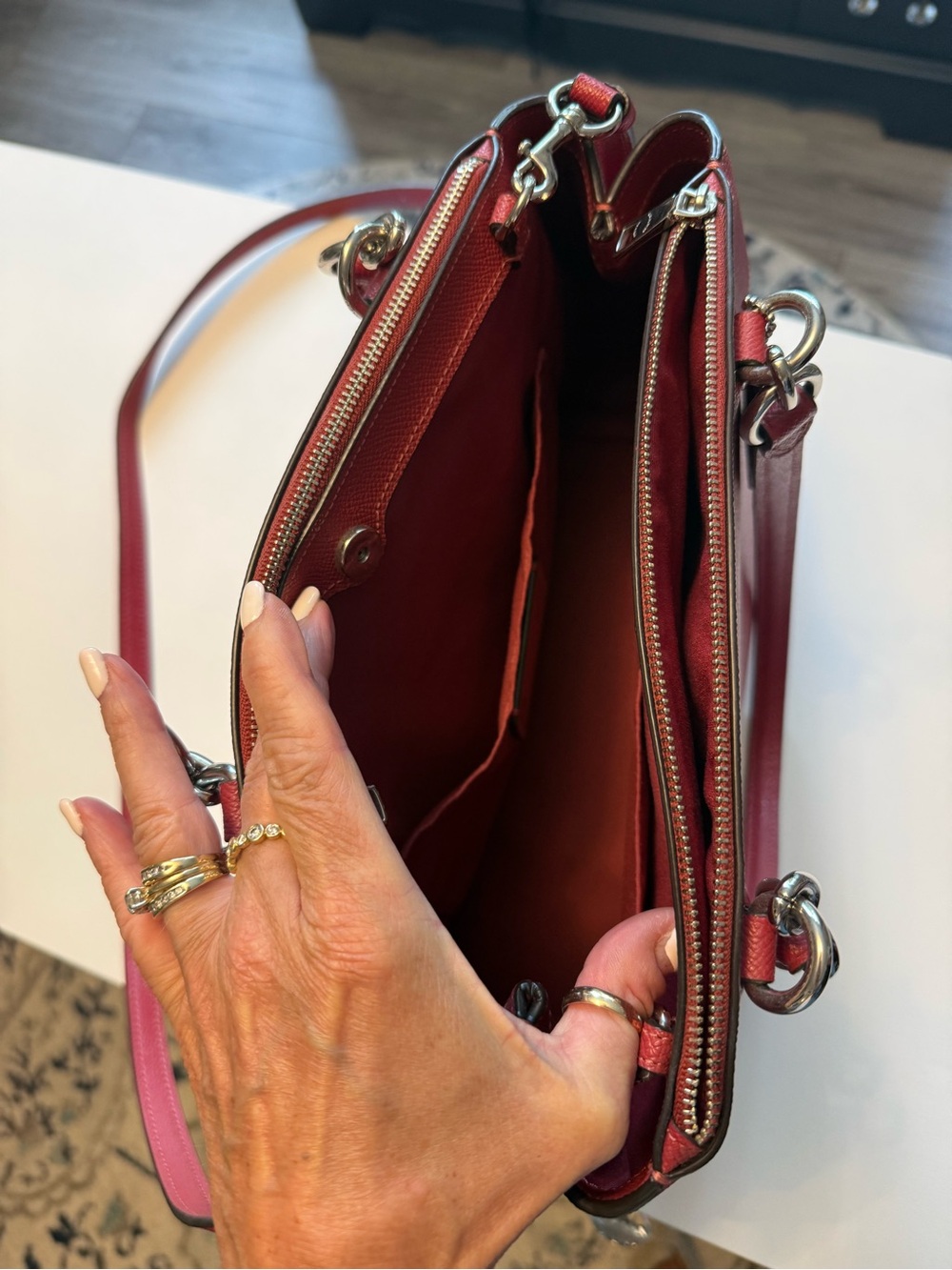 Coach Red Leather Satchel with Top Handles and Crossbody Strap - Picture 2 of 2